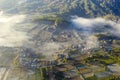 Top view of Pinggan village at misty morning