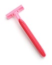 Top view of pink disposable shaving razor