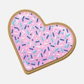 Top view pink heart shaped cookie with confectionery sprinkles isolated on white Royalty Free Stock Photo