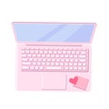 Top view pink laptop icon isolated. Cartoon style vector illustration Royalty Free Stock Photo