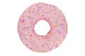 top view of Pink strawberry glazed donut or doughnut with sprinkles isolated on white background Royalty Free Stock Photo