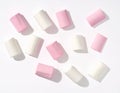 Top View of Pink and White Marshmallows Arranged in a Pattern on White Surface Keywords: marshmallows, candy, sweet Royalty Free Stock Photo