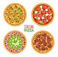 Top view pizza. Different toppings on round tortillas, italian national cuisine fast food cooking, homemade or