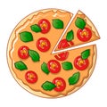 Top view pizza icon, cartoon style