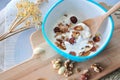 Top view of Plain Yogurt with Mixed Nuts Bowl Royalty Free Stock Photo