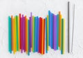 Top view Plastic straws and metal straw Royalty Free Stock Photo