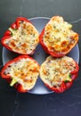 Top View of a Plate of Homemade Dolma or Stuffed Bell Peppers