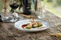 Top view on plate of gourmet lamb cutlet ribs