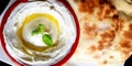 Labneh, arab yoghurt cream cheese dip, viewed from above