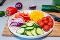 Top view a plate of mixed vegetable colorful salad Royalty Free Stock Photo