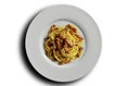 Top view of plate with spaghetti carbonara Royalty Free Stock Photo