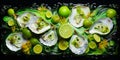 top view of platter of fresh oysters with lemon on black background. illustration Royalty Free Stock Photo