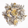 Top view of pocket watch on heap of spare parts Royalty Free Stock Photo