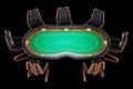 Top view poker table, poker room. Poker game, casino, Texas hold`em, online game, card games. 3D render, 3D illustration. Modern