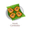 Top view of popular food of ASEAN national,Amok,in cartoon