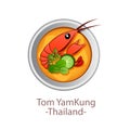 Top view of popular food of Thailand,Tom Yum Kung,in cartoon
