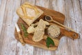 pork rillettes in a bowl with bread slices Royalty Free Stock Photo