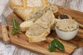 Pork rillettes in a bowl with bread slices Royalty Free Stock Photo