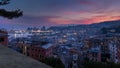 View of the port of Genoa at sunset from Spianata Castelletto, Italy.