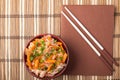 Top view on a portion of rice vermicelli hu-teu in a small brown Royalty Free Stock Photo