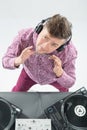 Top view portrait of dj mixing and spinning Royalty Free Stock Photo