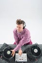 Top view portrait of dj mixing and spinning Royalty Free Stock Photo