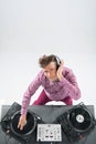 Top view portrait of dj mixing and spinning Royalty Free Stock Photo