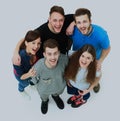 Top view portrait of happy men and women standing together and smiling. Royalty Free Stock Photo