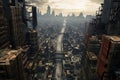 top view post-apocalyptic streets of a big city with skyscrapers Royalty Free Stock Photo