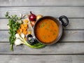 Top view on pot of tomato soup Royalty Free Stock Photo