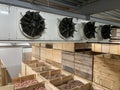 Top view of a potato storage. Refrigeration equipment. Ventilation systems. Climate control.