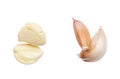 Top view of pounded garlic cloves in set isolated on white background with clipping path Royalty Free Stock Photo