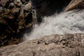 Top view of a powerful stream of waterfall in Georgia. Martvili canyon. Okatse canyon