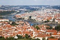 Top view of Prague, red roofs of the houses, the bridges over Vltava Royalty Free Stock Photo