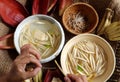 Prepare ingredients for vegan food from banana flower