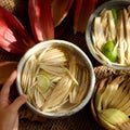 Prepare ingredients for vegan food from banana flower