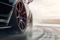 Top view. professional driver drifting racing car on road at race track, Race car drift on race track have smoke, View from above