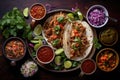 top view of a pulled pork taco spread