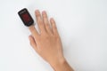 Top view of Pulse Oximeter, finger digital device to measure person's oxygen saturation Royalty Free Stock Photo