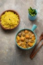 Top view pumpkin curry with chicken with rice biriani Royalty Free Stock Photo
