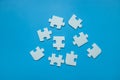 Top view Puzzle pieces on blue background, Jigsaw puzzle with missing piece, Missing jigsaw puzzle pieces and business concept Royalty Free Stock Photo
