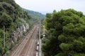 Top view of railway roadbed