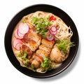 Delicious Ramen Dish With Roasted Monkfish Steak And Radish