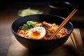 Top view ramen. Traditional Korean ramen soup with kimchi. Korean cuisine. Asian food. Traditional korean cuisine set. Royalty Free Stock Photo