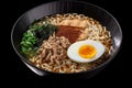 Top view ramen. Traditional Korean ramen soup with kimchi. Korean cuisine. Asian food. Traditional korean cuisine set.