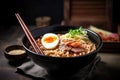 Top view ramen. Traditional Korean ramen soup with kimchi. Korean cuisine. Asian food. Traditional korean cuisine set. Royalty Free Stock Photo