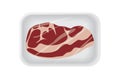 Top view of raw beef steak in vacuum plastic tray package Royalty Free Stock Photo