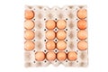 Raw brown Chicken Eggs In paper container tray box arranged English alphabet is ` W `. Royalty Free Stock Photo