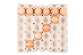 Chicken Eggs In paper container tray box arranged look like Number is ` 7 `. Royalty Free Stock Photo