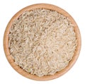 Top view raw brown rice in a wooden bowl isolated Royalty Free Stock Photo